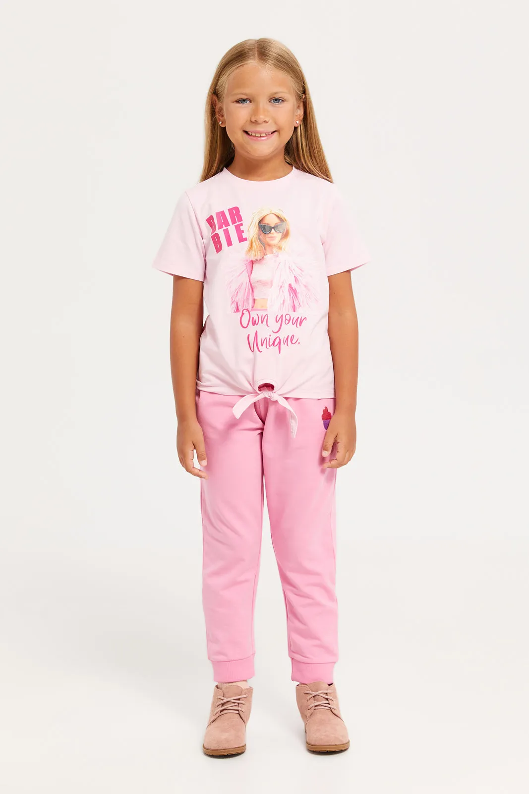 Girls Pink Barbie Print T-Shirt