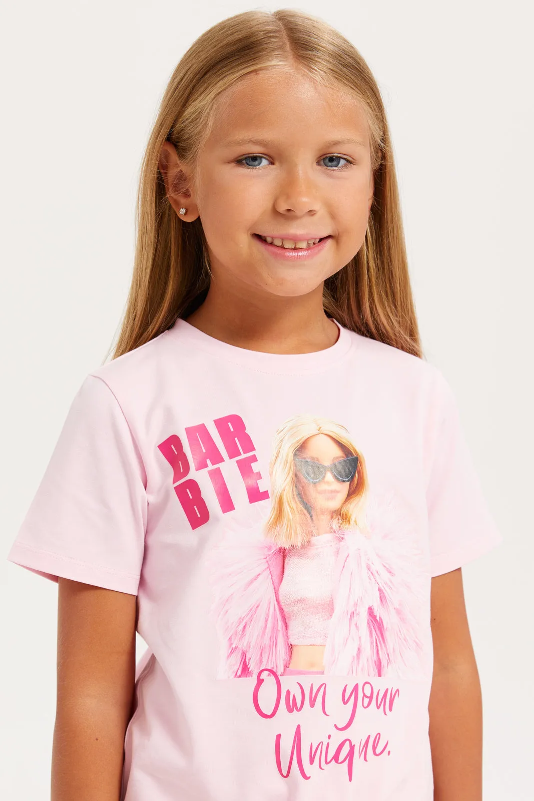 Girls Pink Barbie Print T-Shirt