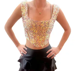 Glamorous Gold Sequin Corset Top for New Year’s Eve