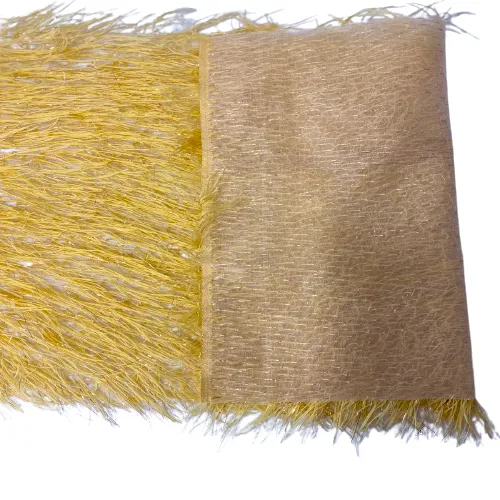 Gold Metallic Faux Ostrich Feather Lace Fabric