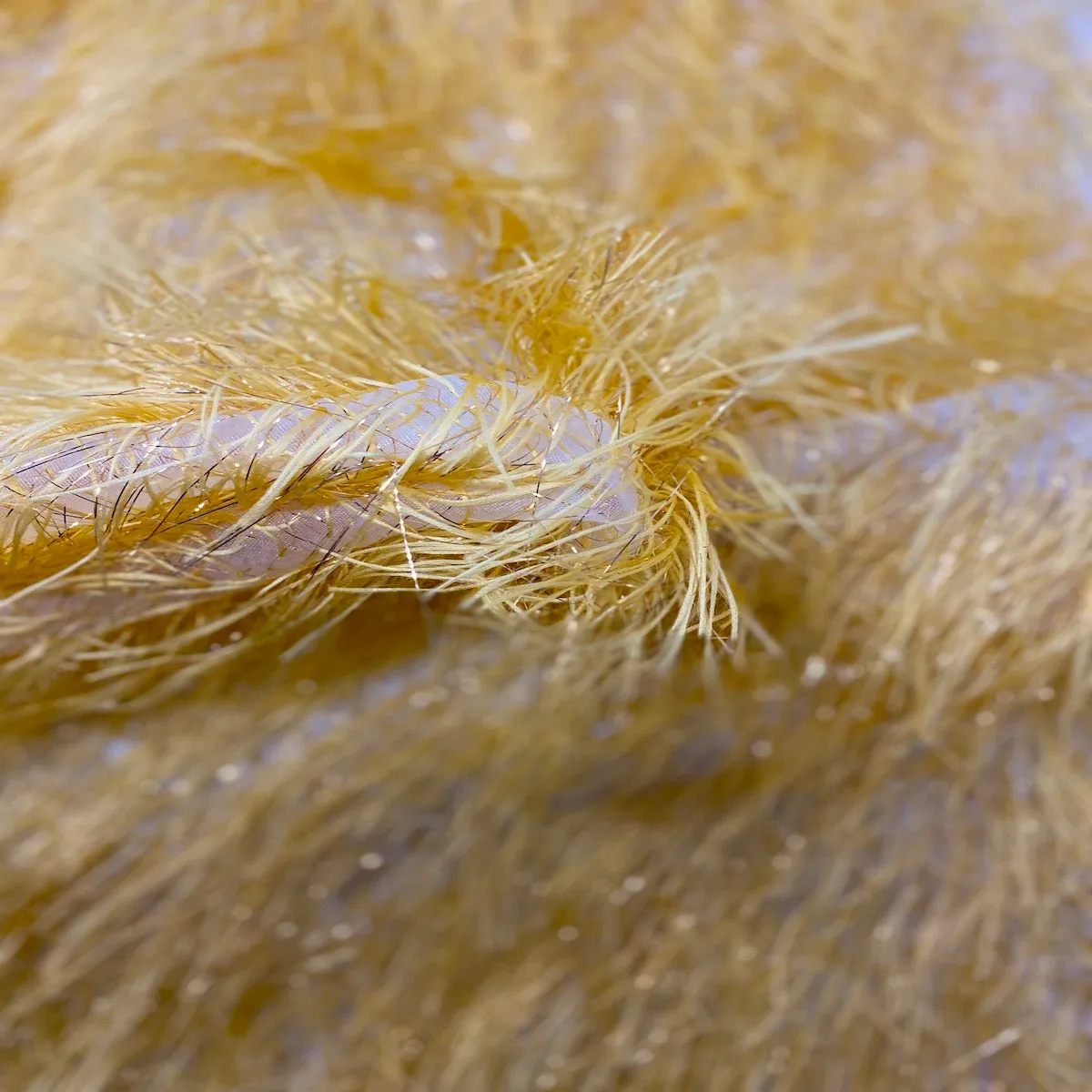 Gold Metallic Faux Ostrich Feather Lace Fabric