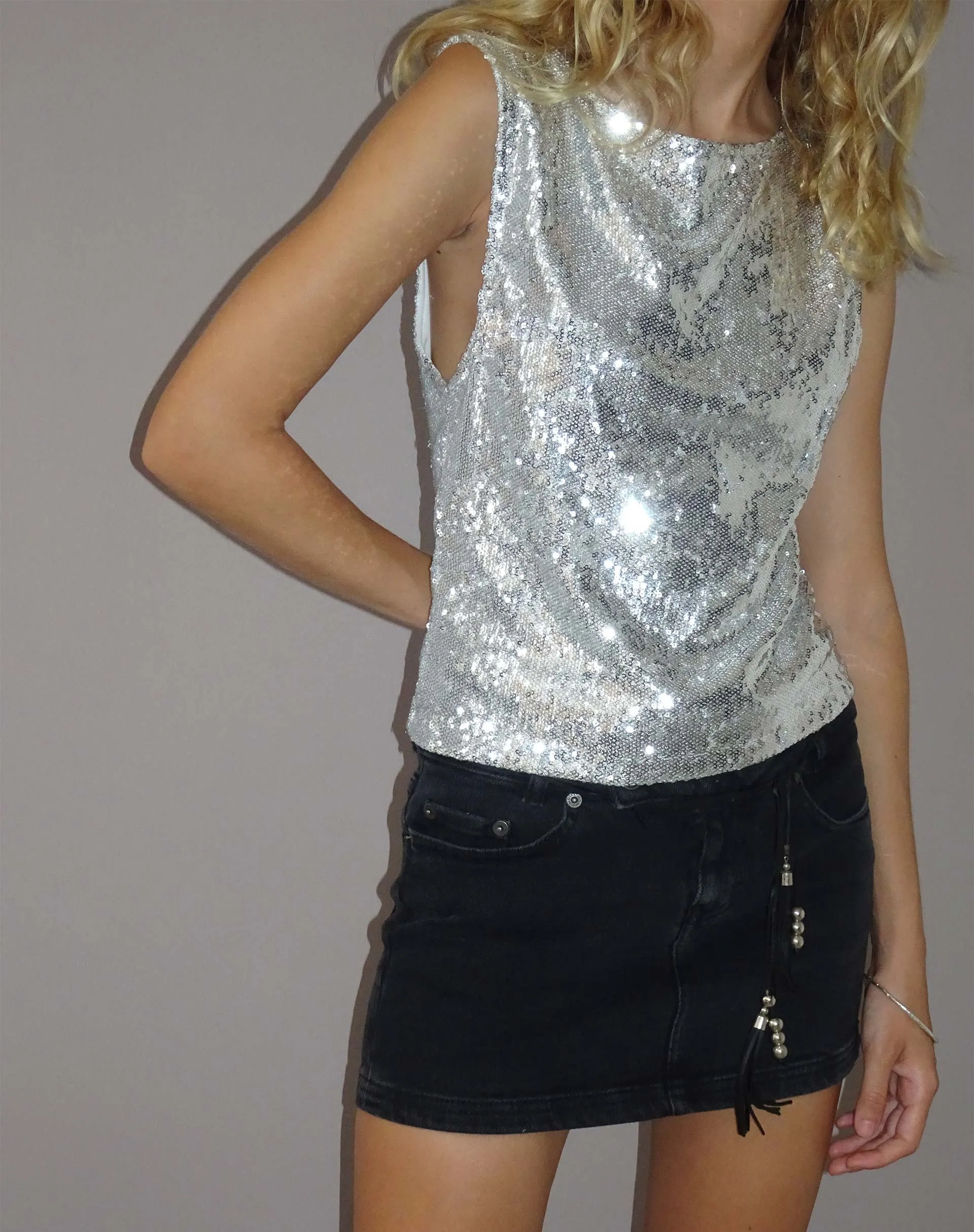 Hala Vest Top in Silver Chrome