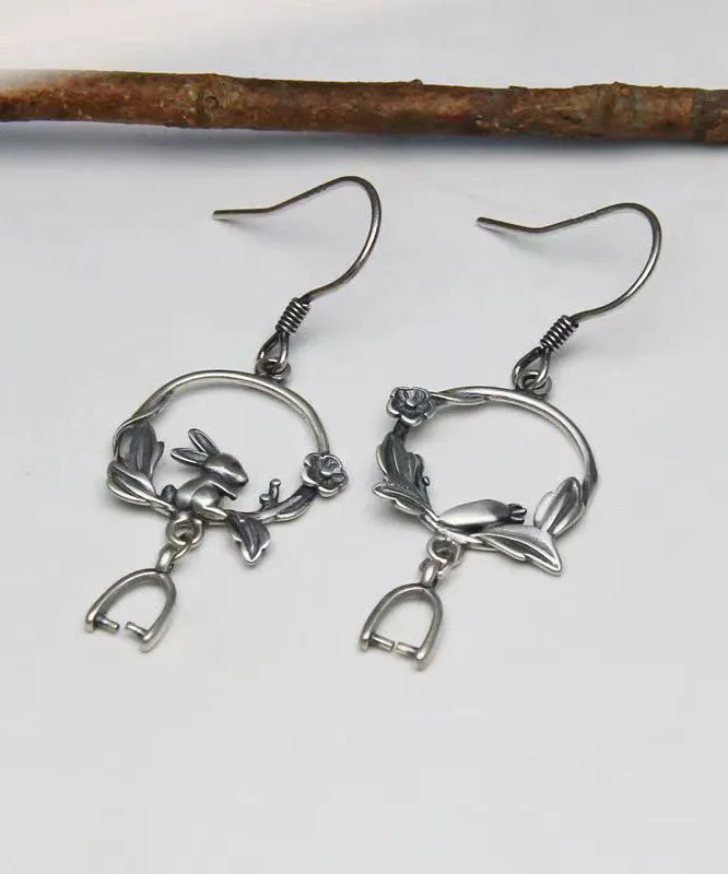 Handmade Boho Little Rabbit Carrot Silver Drop Earrings LY9194