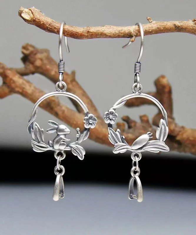 Handmade Boho Little Rabbit Carrot Silver Drop Earrings LY9194