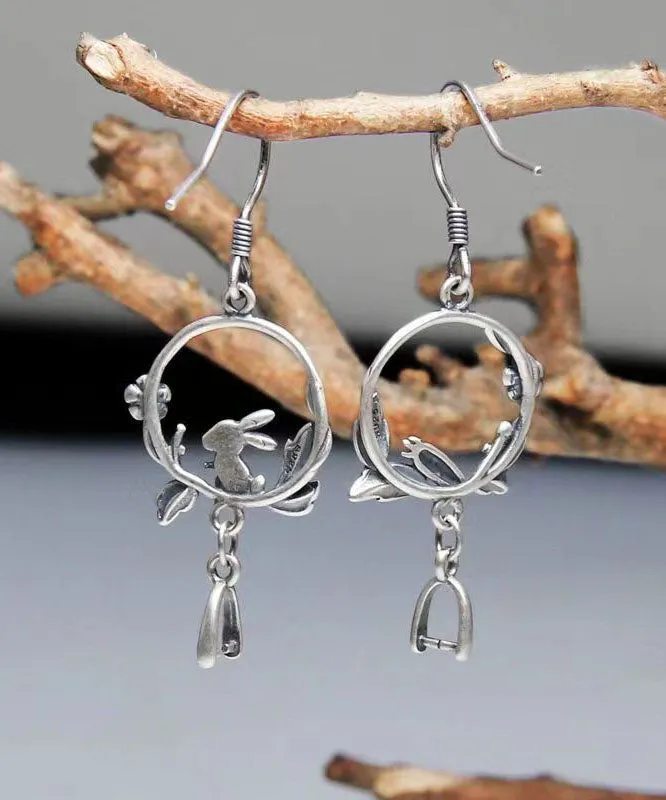 Handmade Boho Little Rabbit Carrot Silver Drop Earrings LY9194