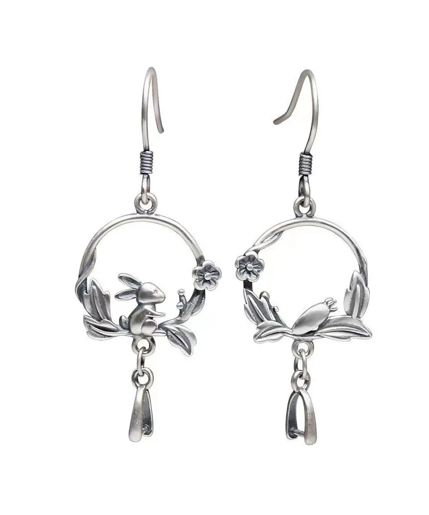 Handmade Boho Little Rabbit Carrot Silver Drop Earrings LY9194