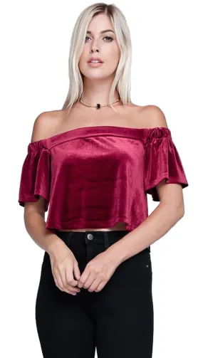 Harem Girl Velvet Off Shoulder Crop Top Rouge