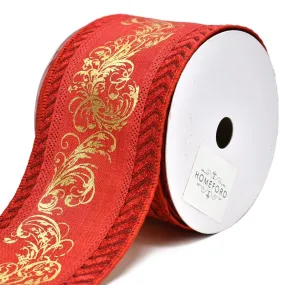 High Point Swirl Scroll Wired Christmas Ribbon, 4-Inch, 10-Yard