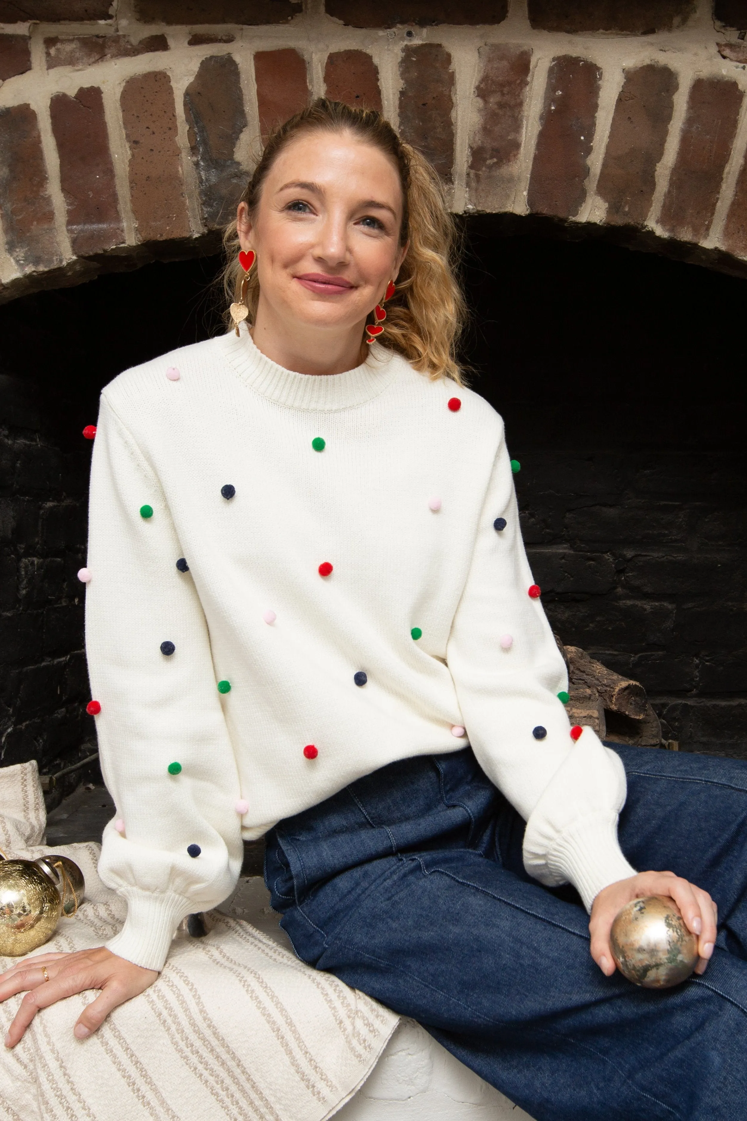 Holiday Pom Pom Heirloom Cotton Sweater