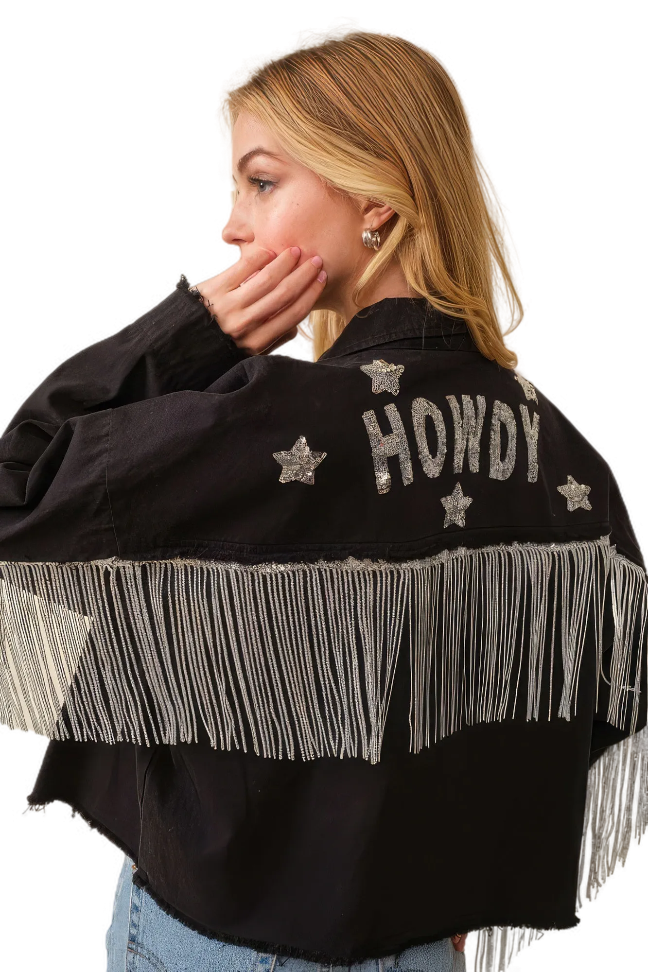 Howdy Sequin Fringe And Star Patches Jacket