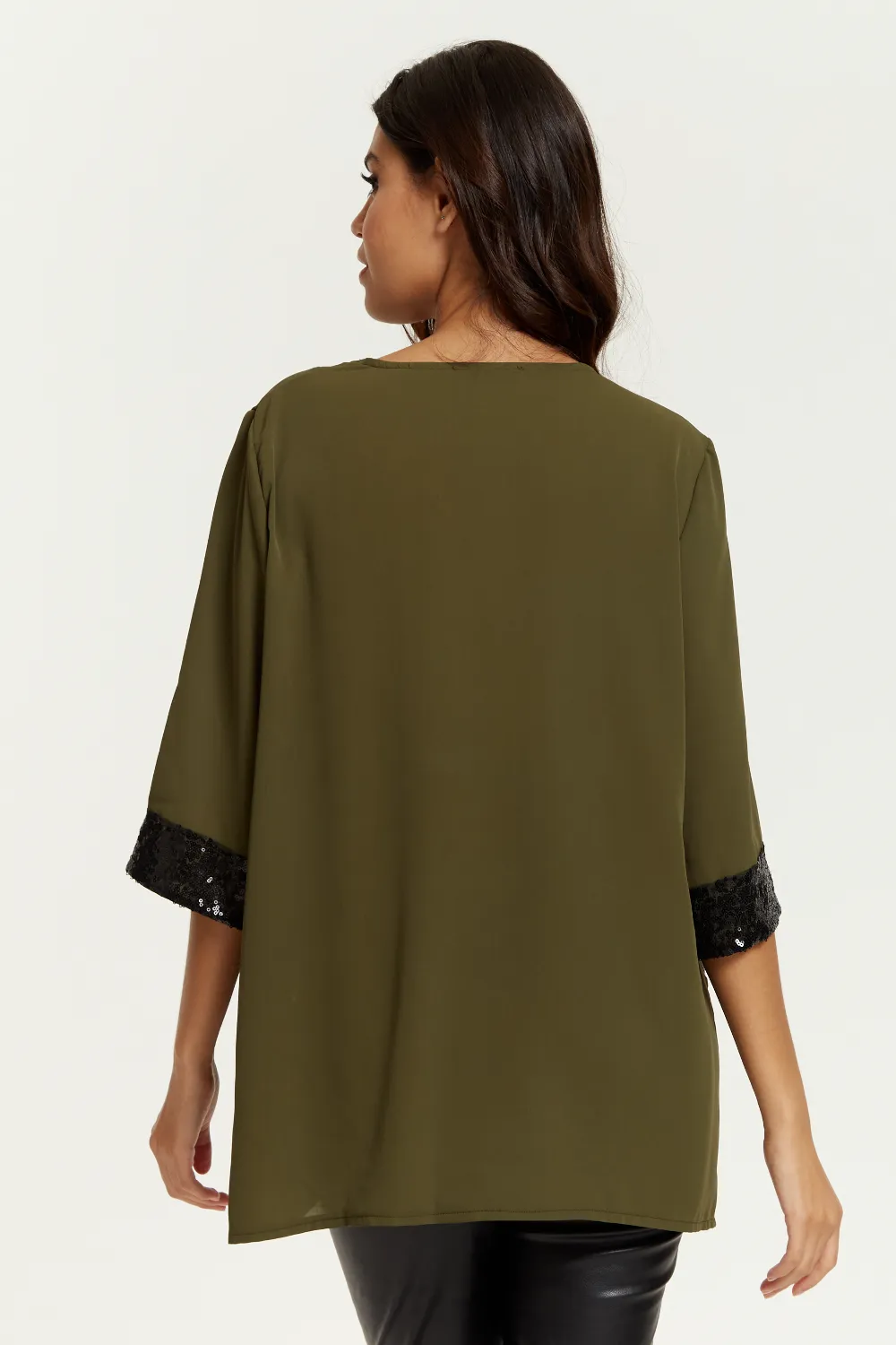 Hoxton Gal Oversized V Neck Sequin Detailed Satin Top