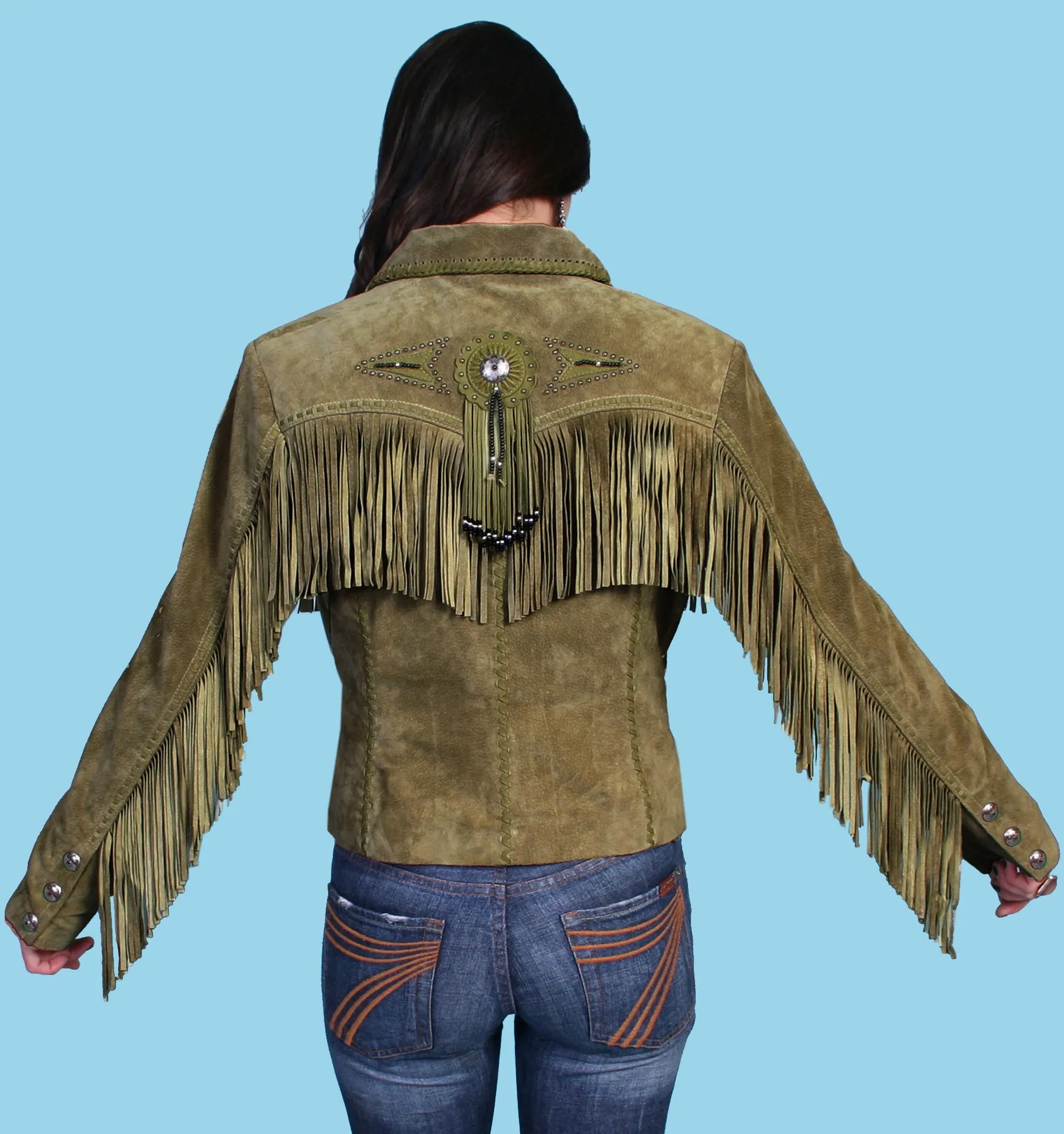 Jacket, Western Suede Leather with Fringe & Conchos, Multiple Colors - Style L152