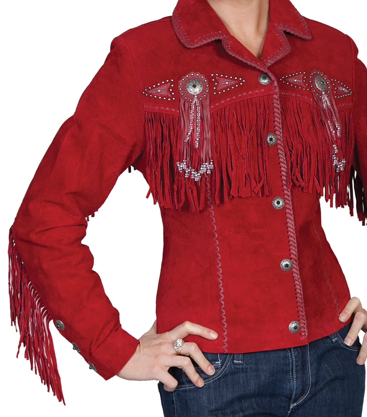 Jacket, Western Suede Leather with Fringe & Conchos, Multiple Colors - Style L152