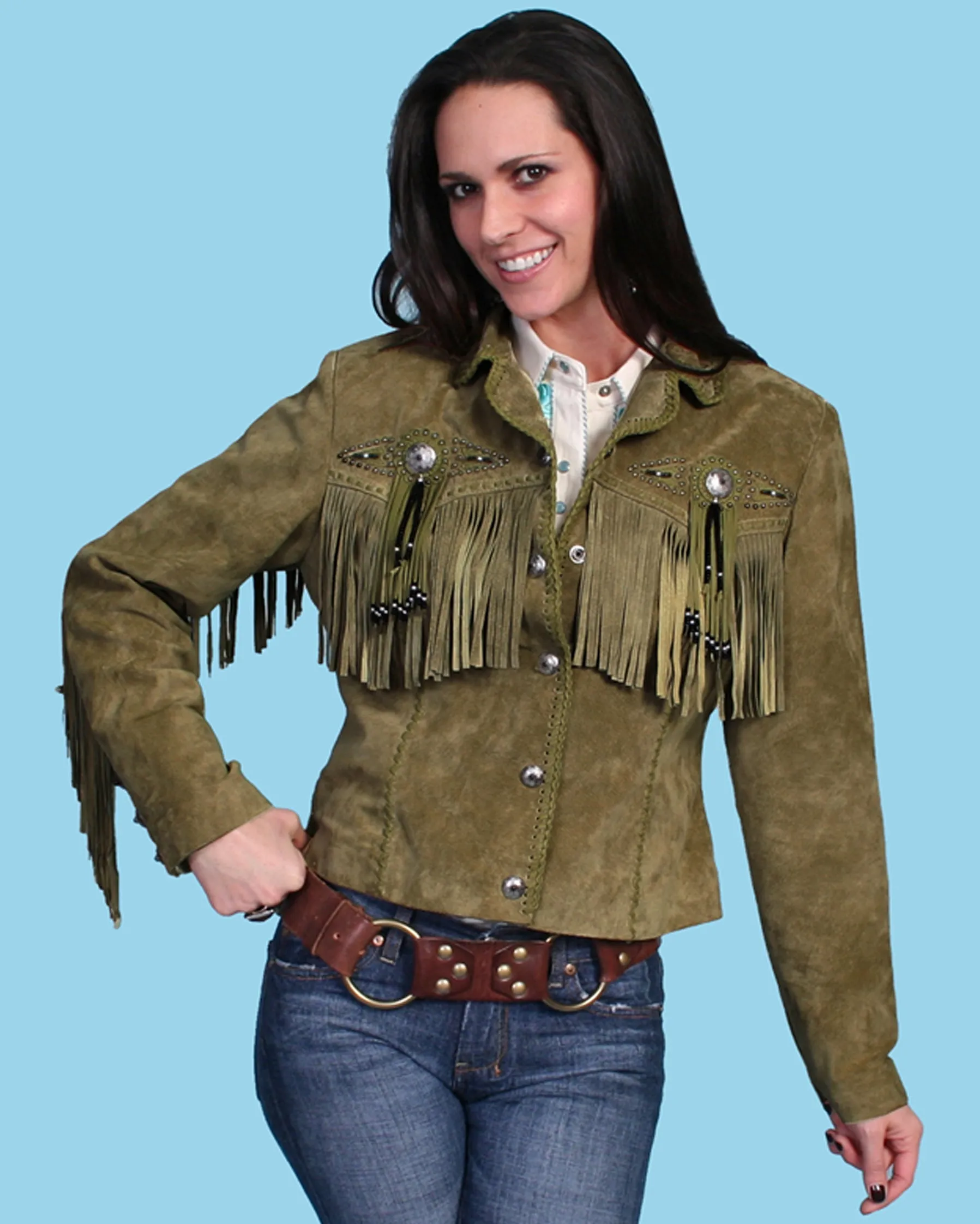 Jacket, Western Suede Leather with Fringe & Conchos, Multiple Colors - Style L152