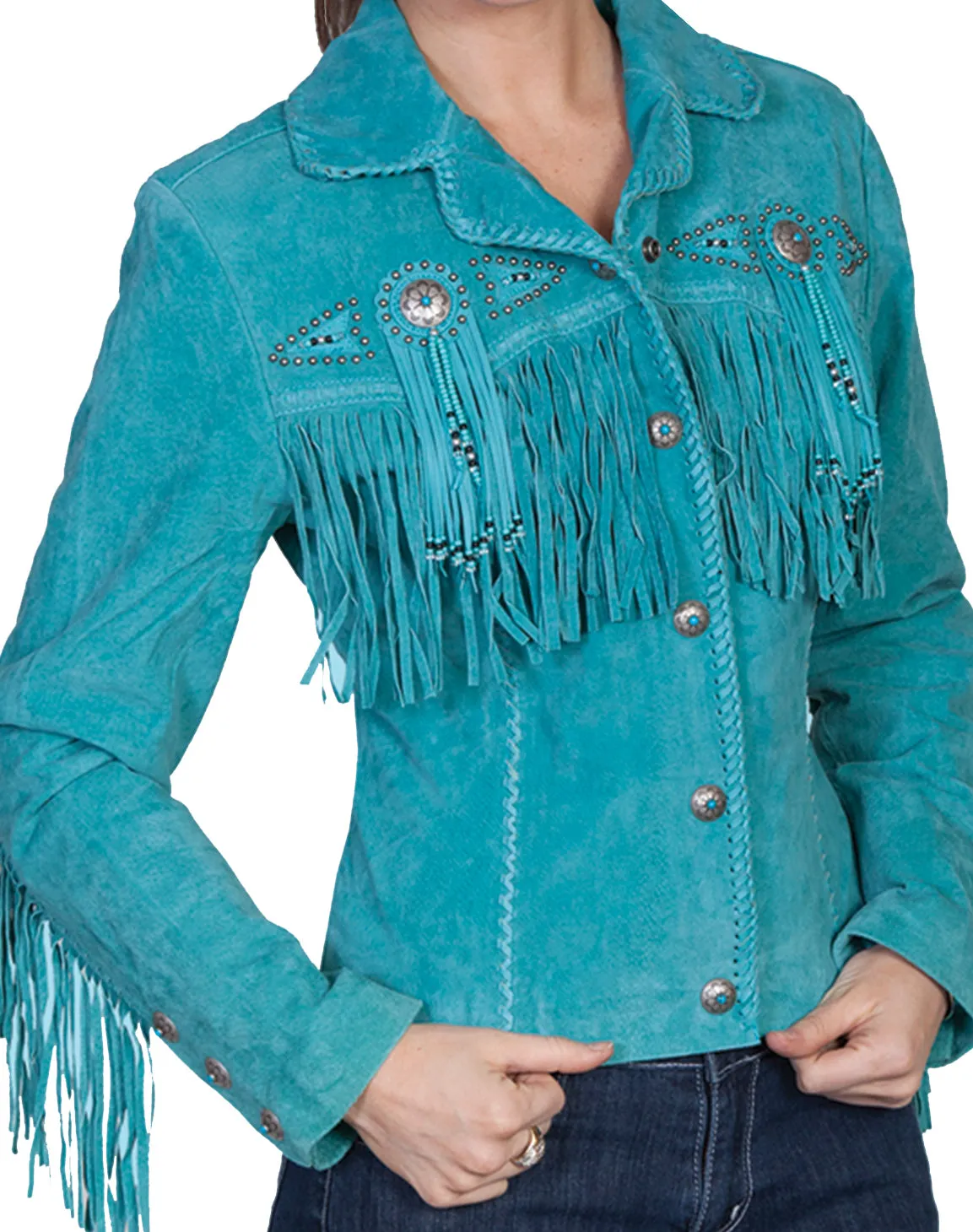 Jacket, Western Suede Leather with Fringe & Conchos, Multiple Colors - Style L152