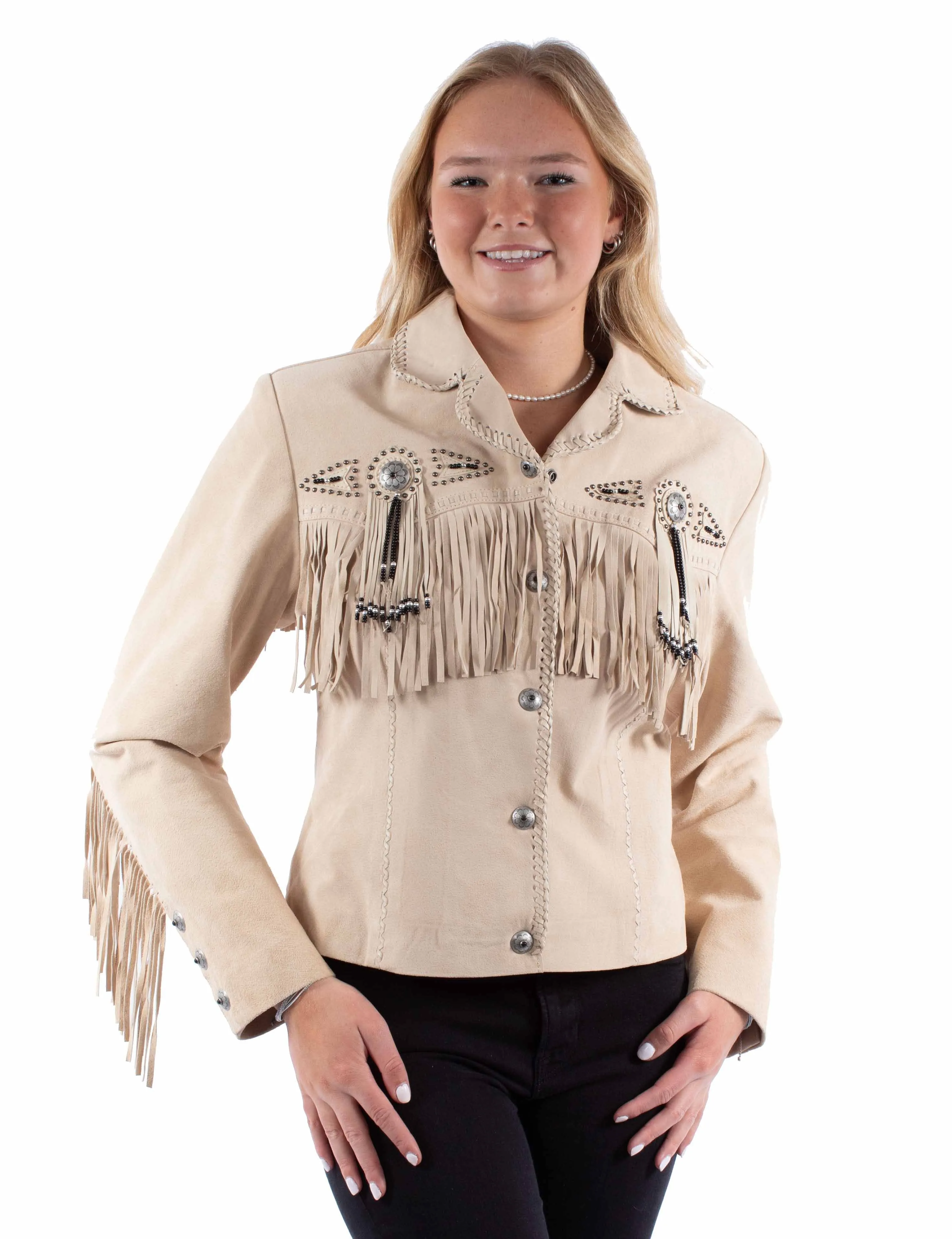 Jacket, Western Suede Leather with Fringe & Conchos, Multiple Colors - Style L152