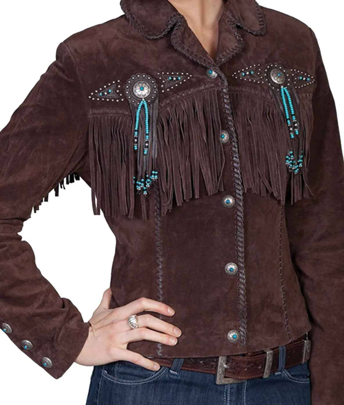 Jacket, Western Suede Leather with Fringe & Conchos, Multiple Colors - Style L152