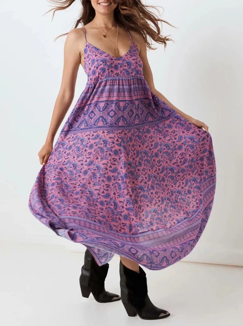 JuliaFashion - 2024 Purple Lace Up Backless Maxi Dress