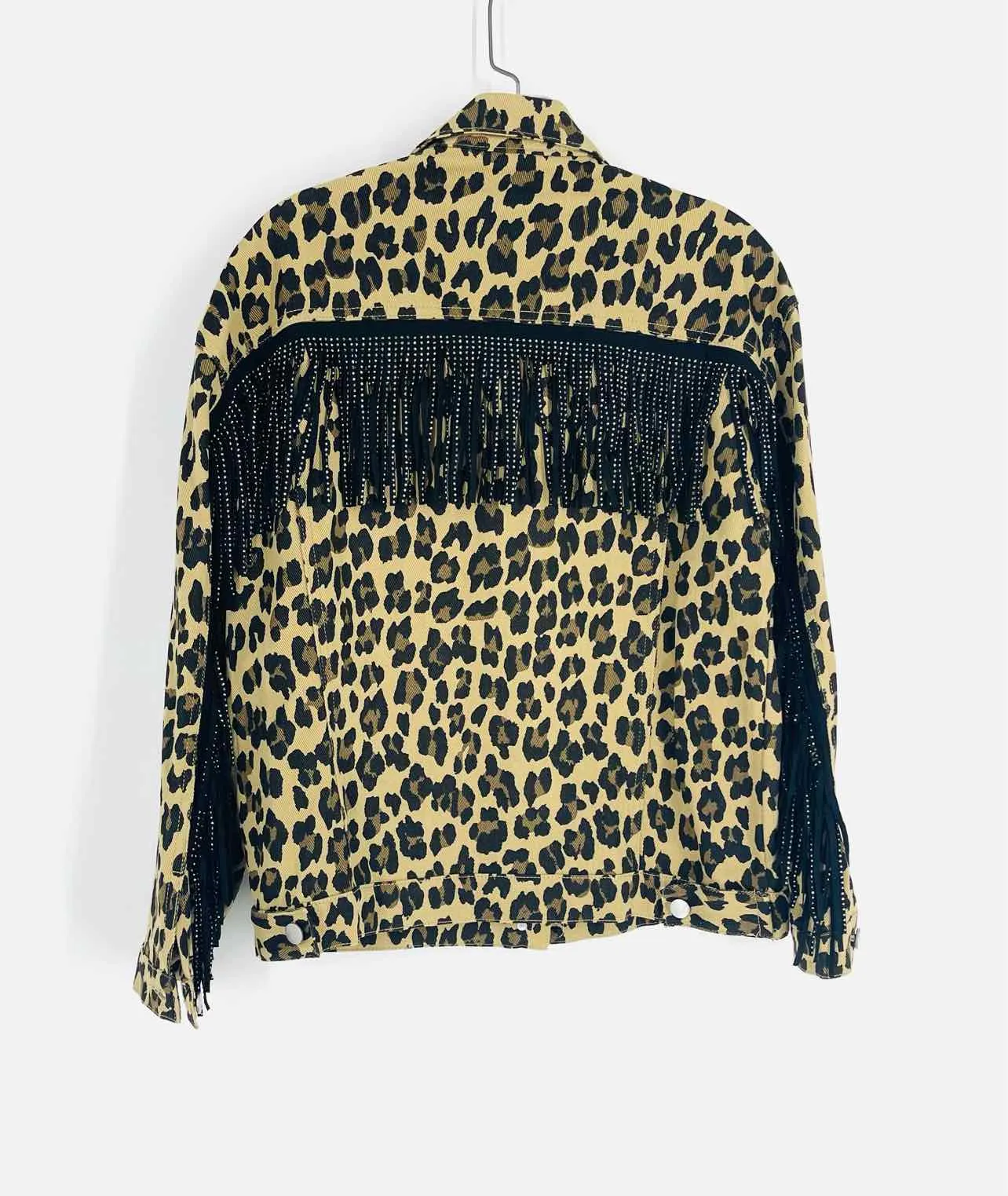 L & B Size M Tan/Black Animal Print Fringe Jackets Jacket