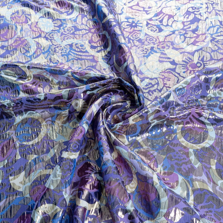 Lilac & Blue Metallic Silk Jacquard Cloqué