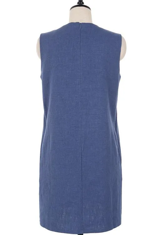 Linen O Neck Sleeveless Mini Dress