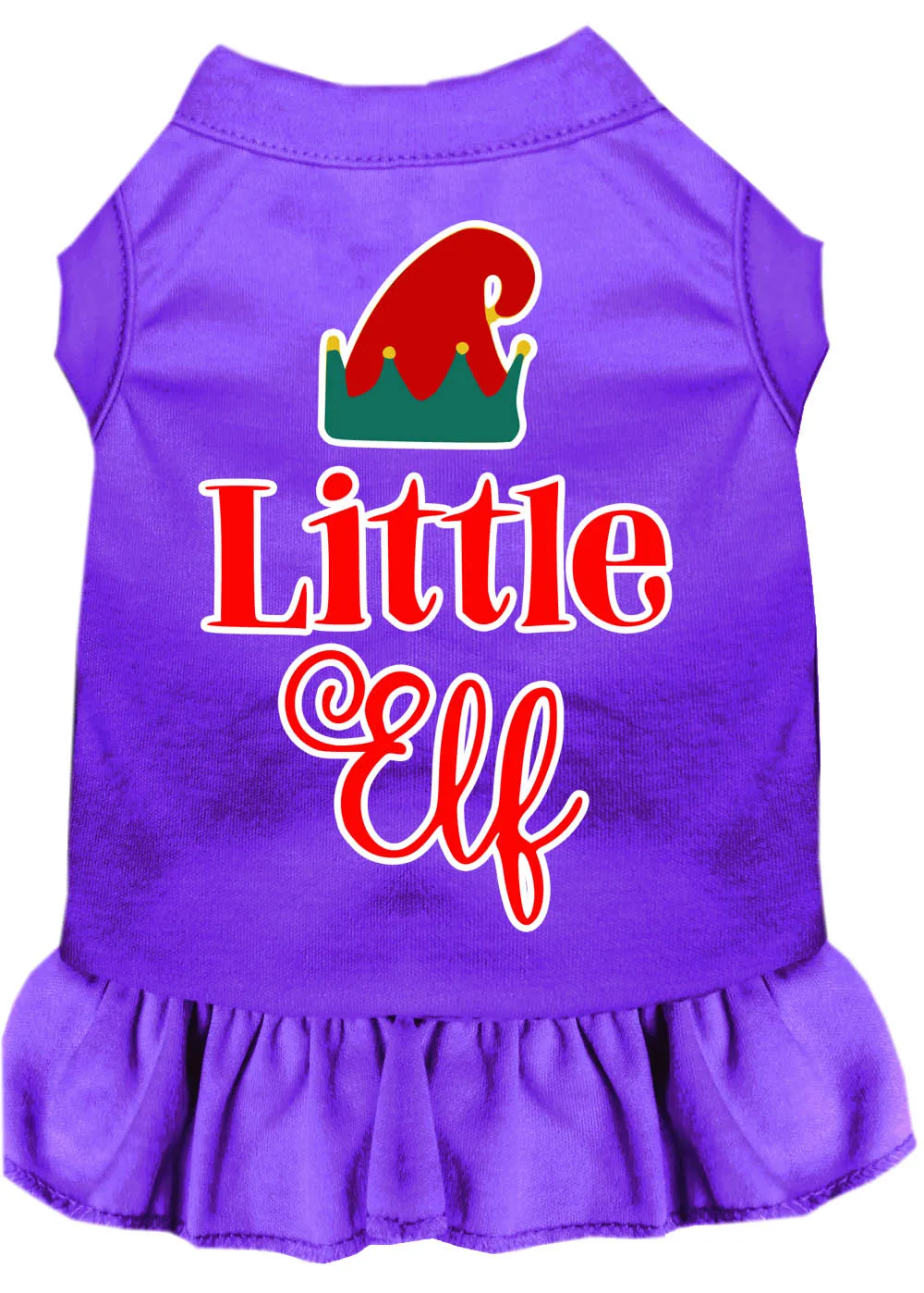 Little Elf Screen Print Dog Dress Purple Med