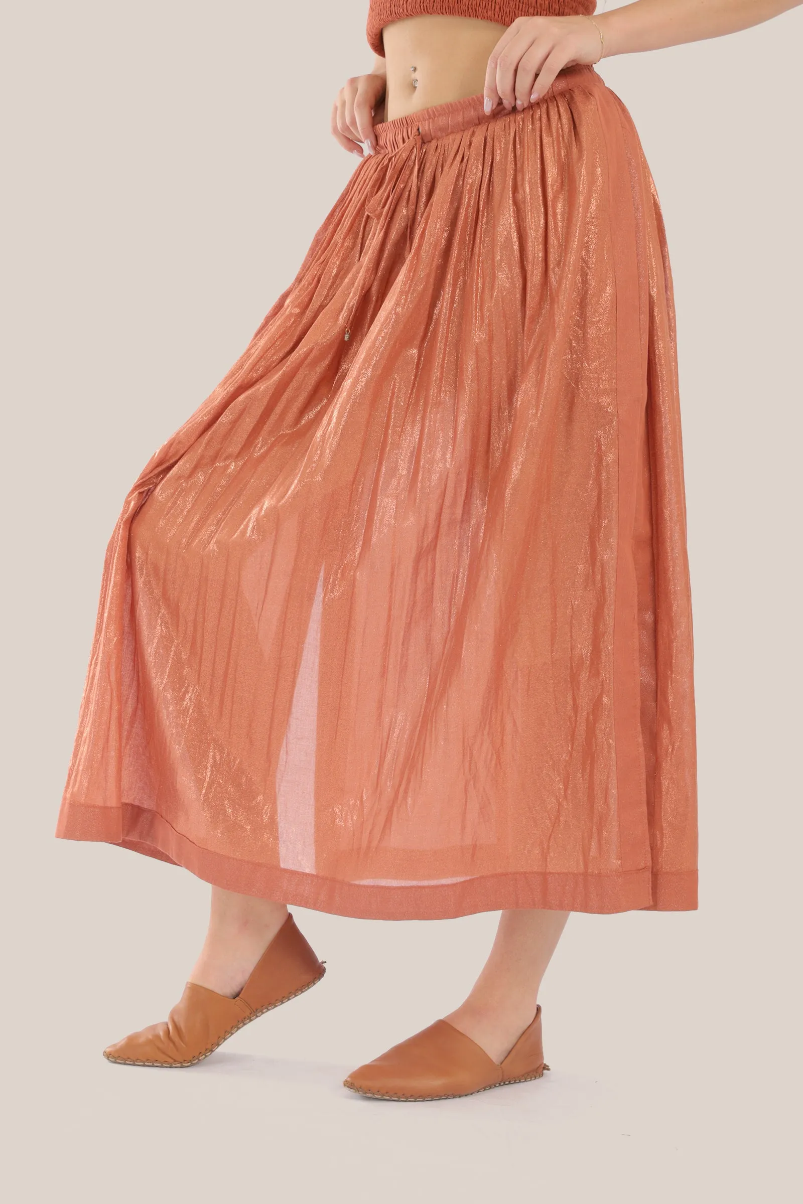 Long metallic cotton skirt