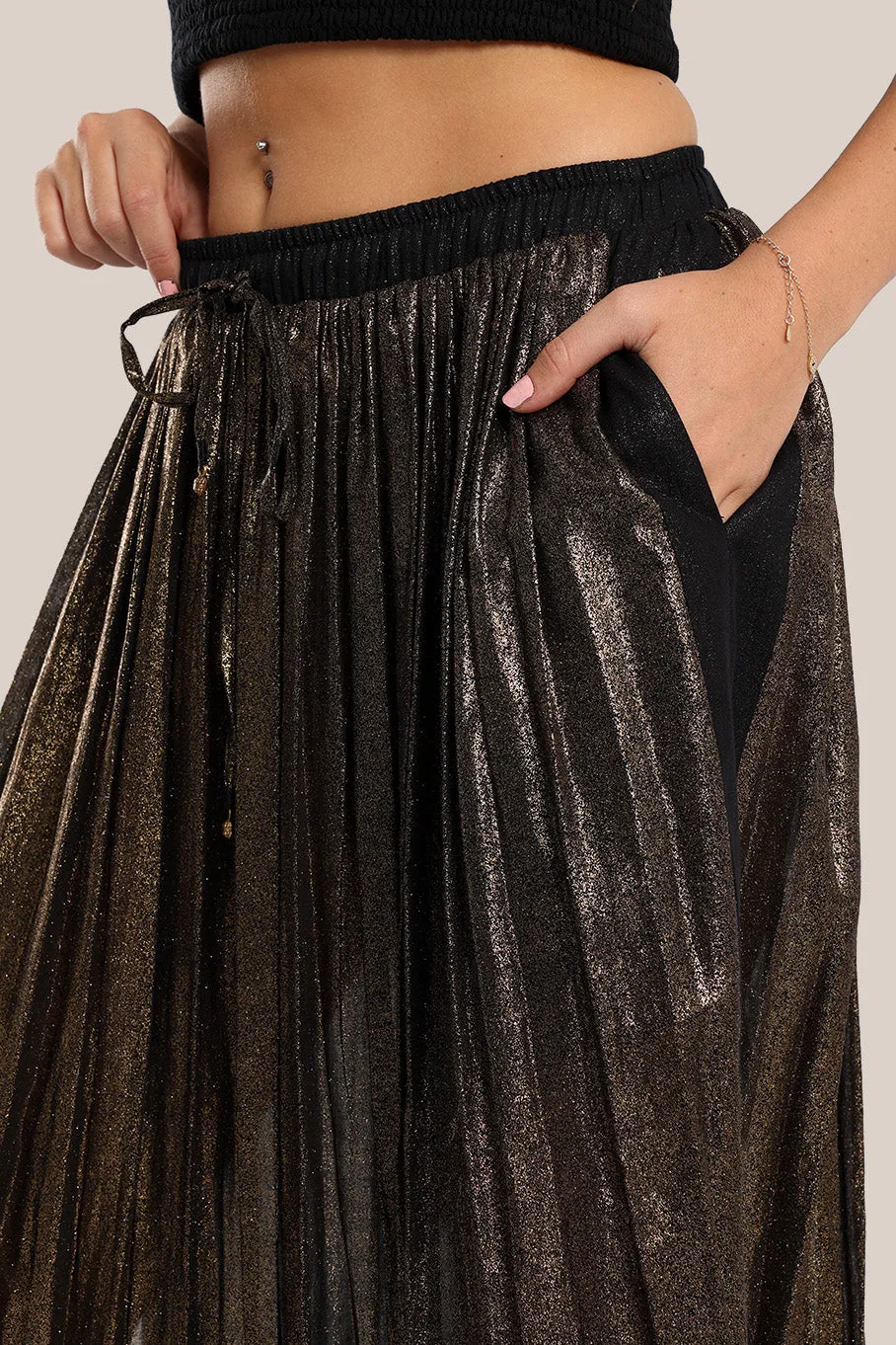 Long metallic cotton skirt