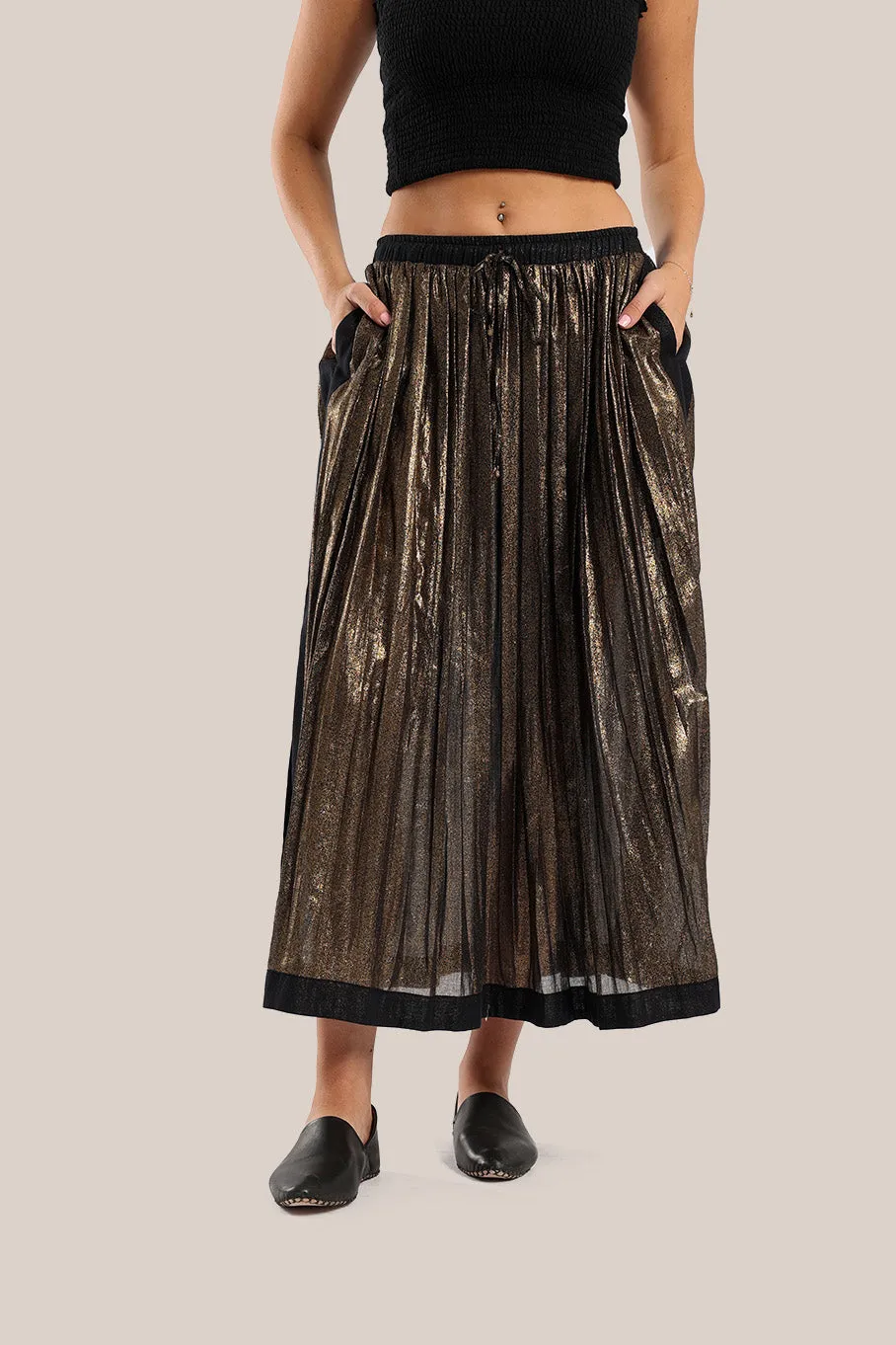 Long metallic cotton skirt