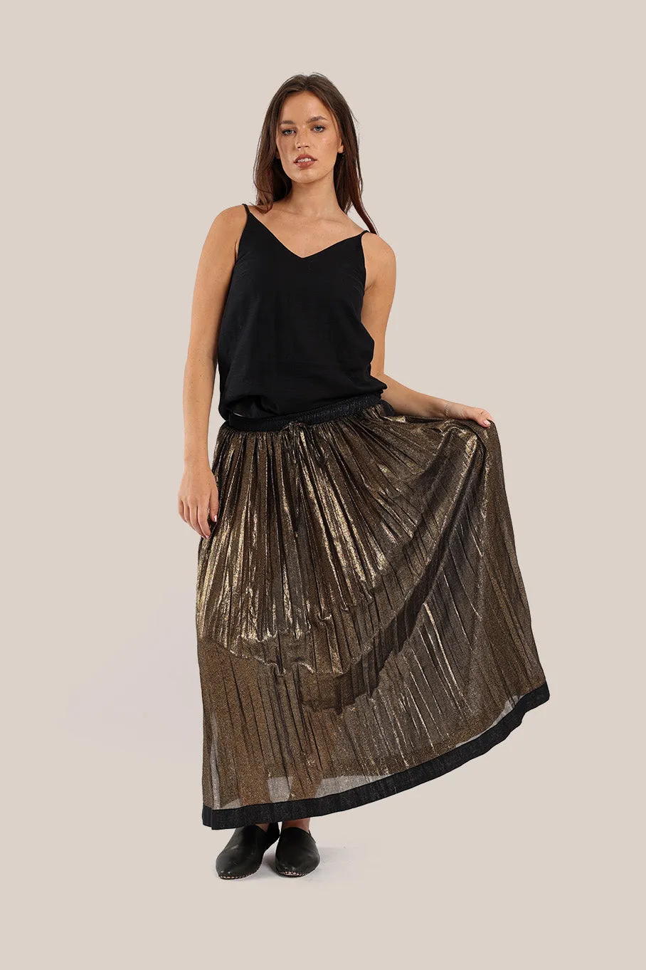 Long metallic cotton skirt