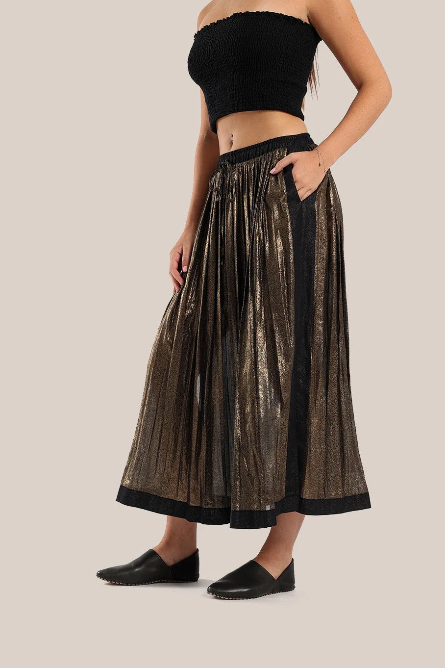 Long metallic cotton skirt