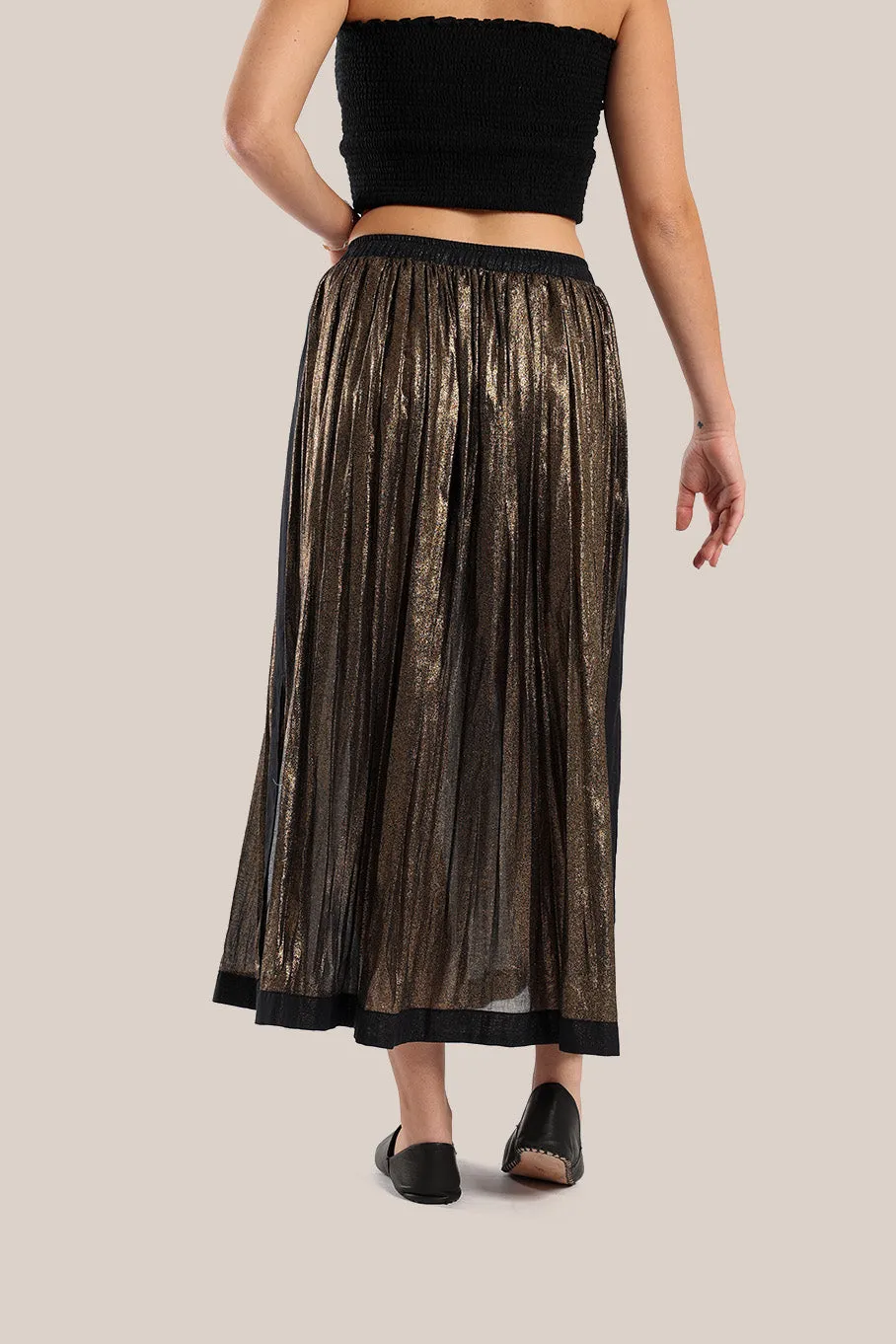 Long metallic cotton skirt