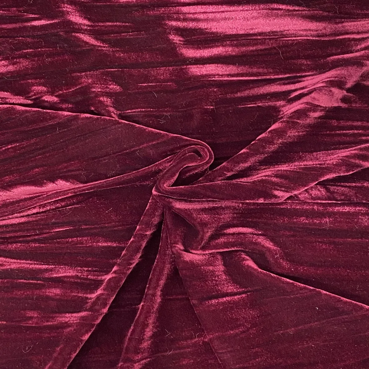 Maroon Red Crinkle Stretch Velvet Fabric