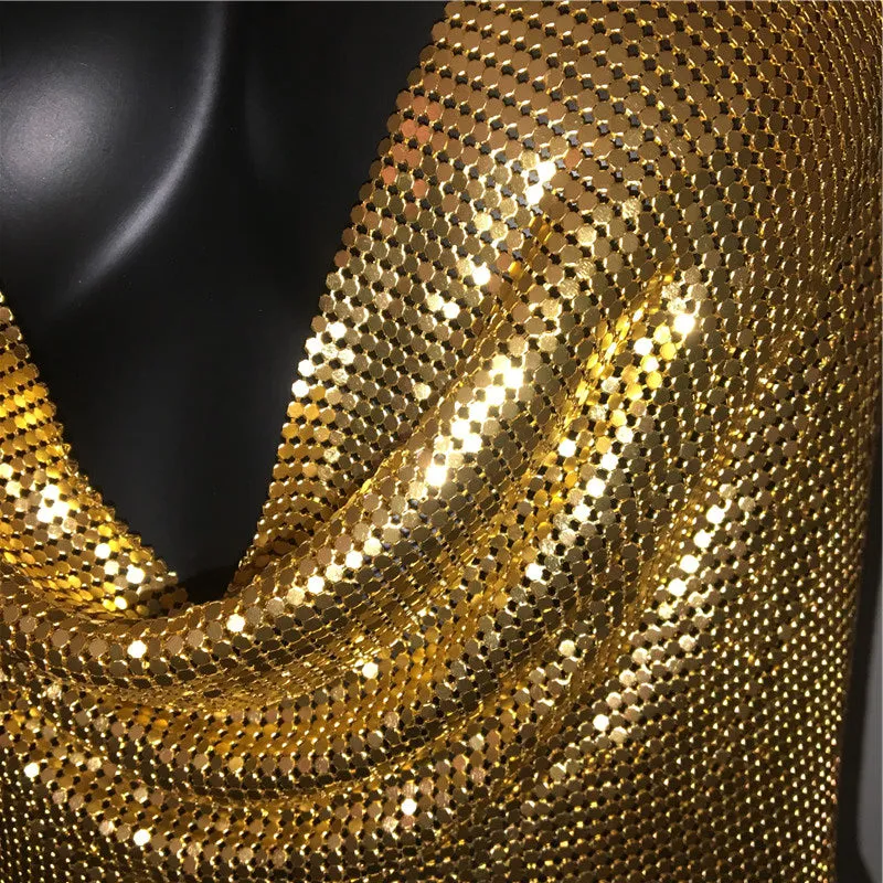 Metal Sequined Tank Camis Summer Gold Silver Backless Cropped Glitter Beach Club Show Wear Tank Tops