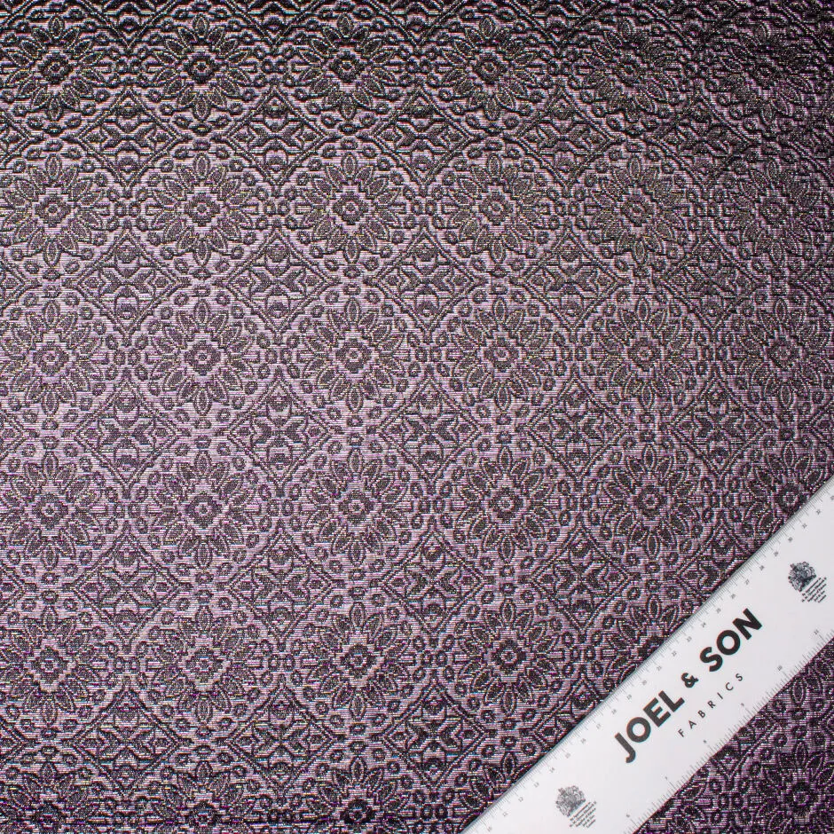 Metallic Lilac & Black Geometric Cotton Blend Brocade