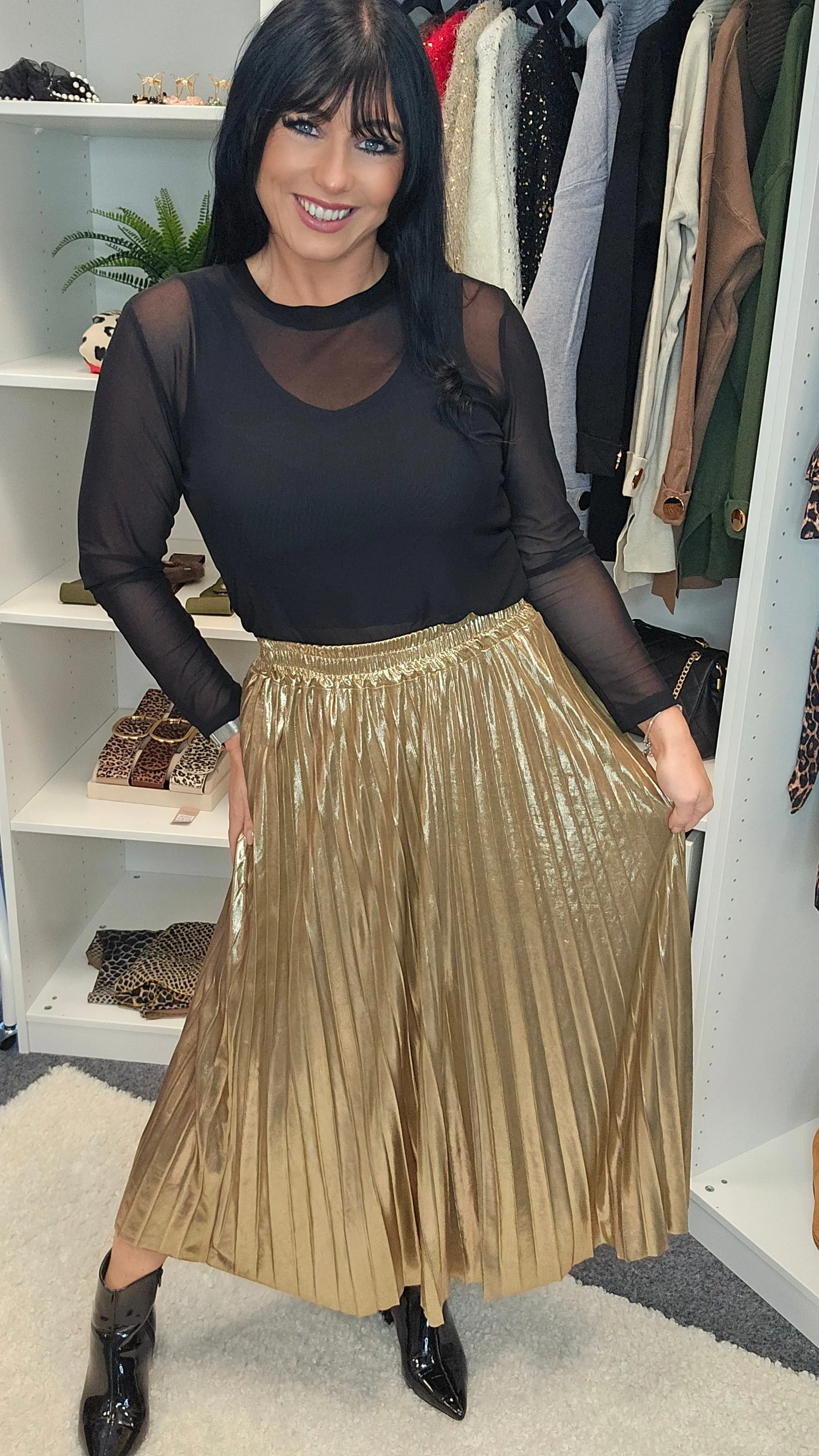 Metallic Pleated Skirts - Gold