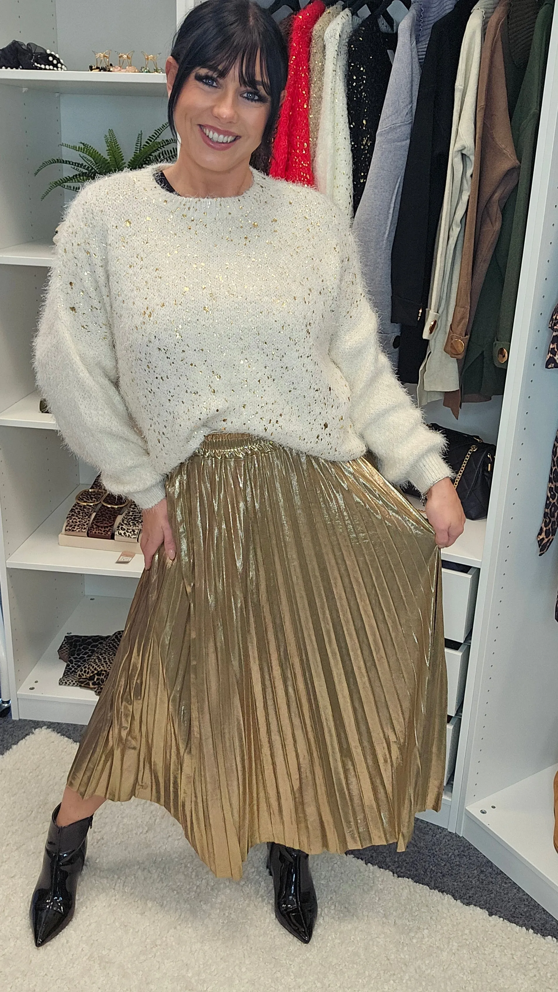 Metallic Pleated Skirts - Gold