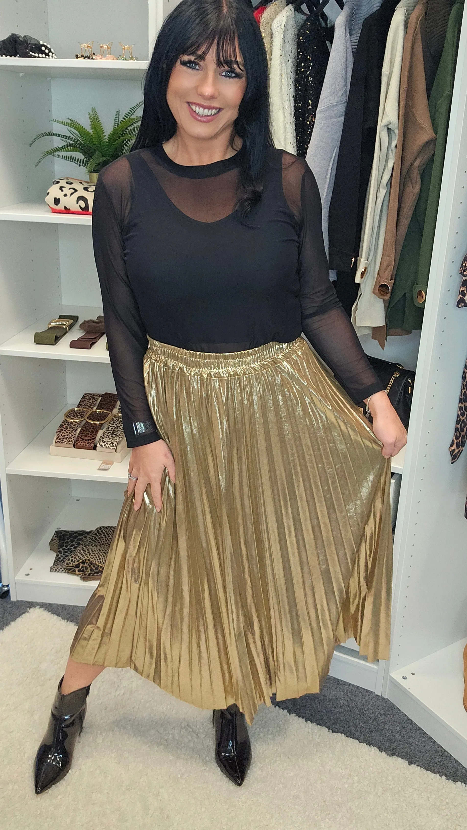 Metallic Pleated Skirts - Gold