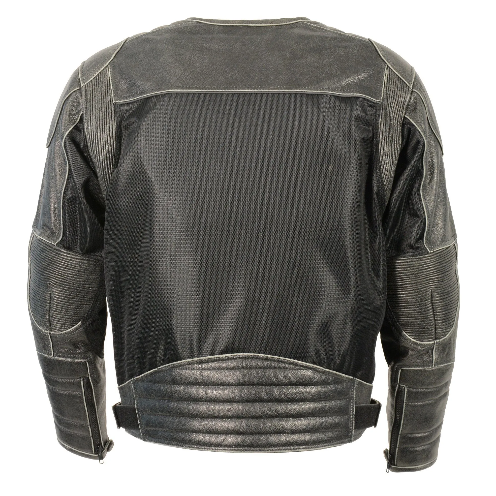 Milwaukee Leather MPM1796 Men's Armored Distressed Grey Leather and Mesh Racer Jacket