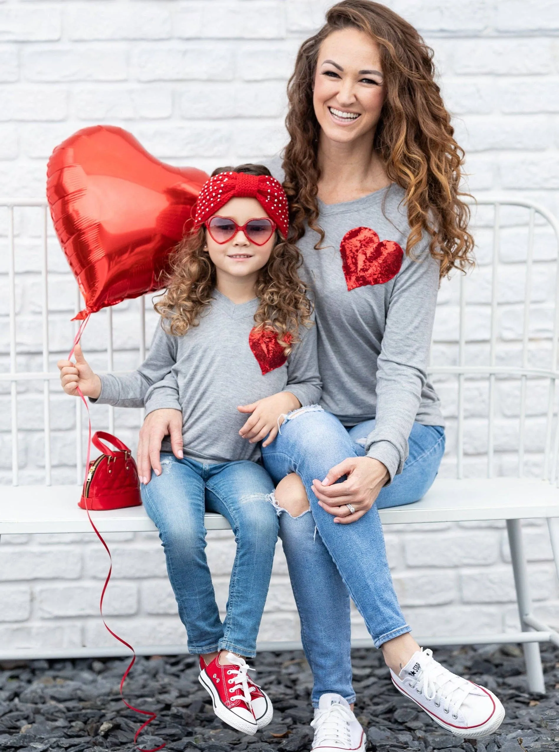 Mommy And Me Shining Heart Grey Top