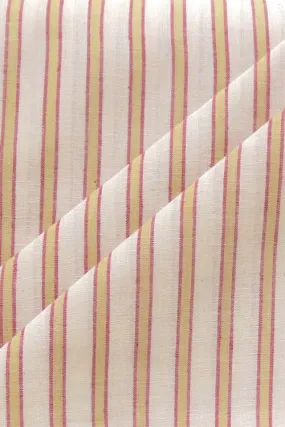 Moralfibre 100% Cotton Handspun Handwoven Light Mustard And Light Red White Mlulti Stripe Fabric