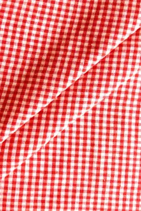 Moralfibre Fabric Is 100% Cotton Organic Handspun Handwoven, Red & Cream Tiny Organic Or Natural  Yarn Dyed Checks Fabric