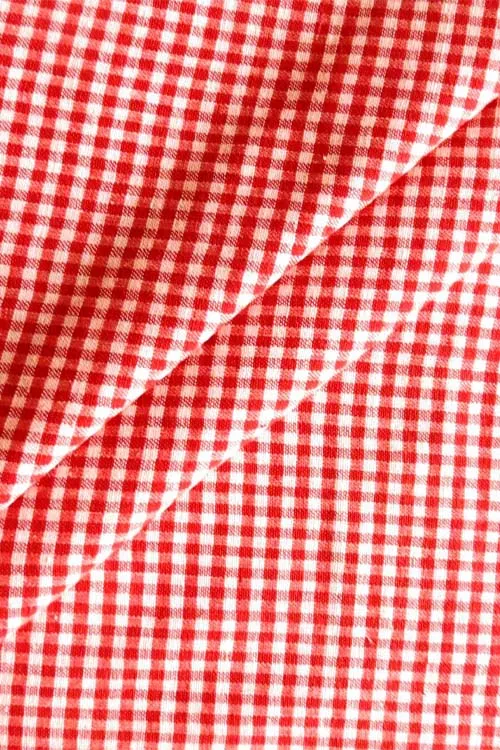 Moralfibre Fabric Is 100% Cotton Organic Handspun Handwoven, Red & Cream Tiny Organic Or Natural  Yarn Dyed Checks Fabric