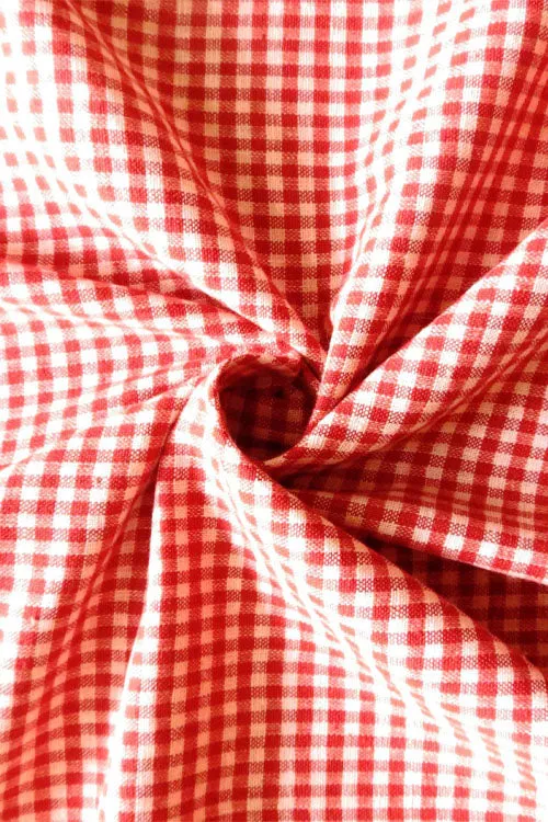 Moralfibre Fabric Is 100% Cotton Organic Handspun Handwoven, Red & Cream Tiny Organic Or Natural  Yarn Dyed Checks Fabric