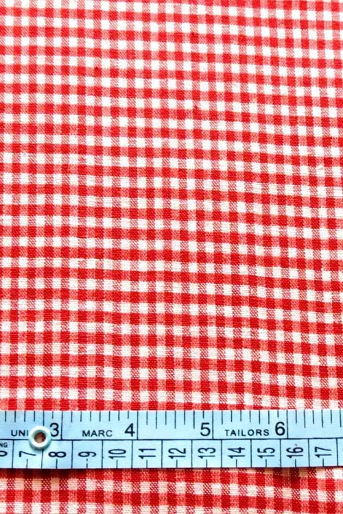 Moralfibre Fabric Is 100% Cotton Organic Handspun Handwoven, Red & Cream Tiny Organic Or Natural  Yarn Dyed Checks Fabric