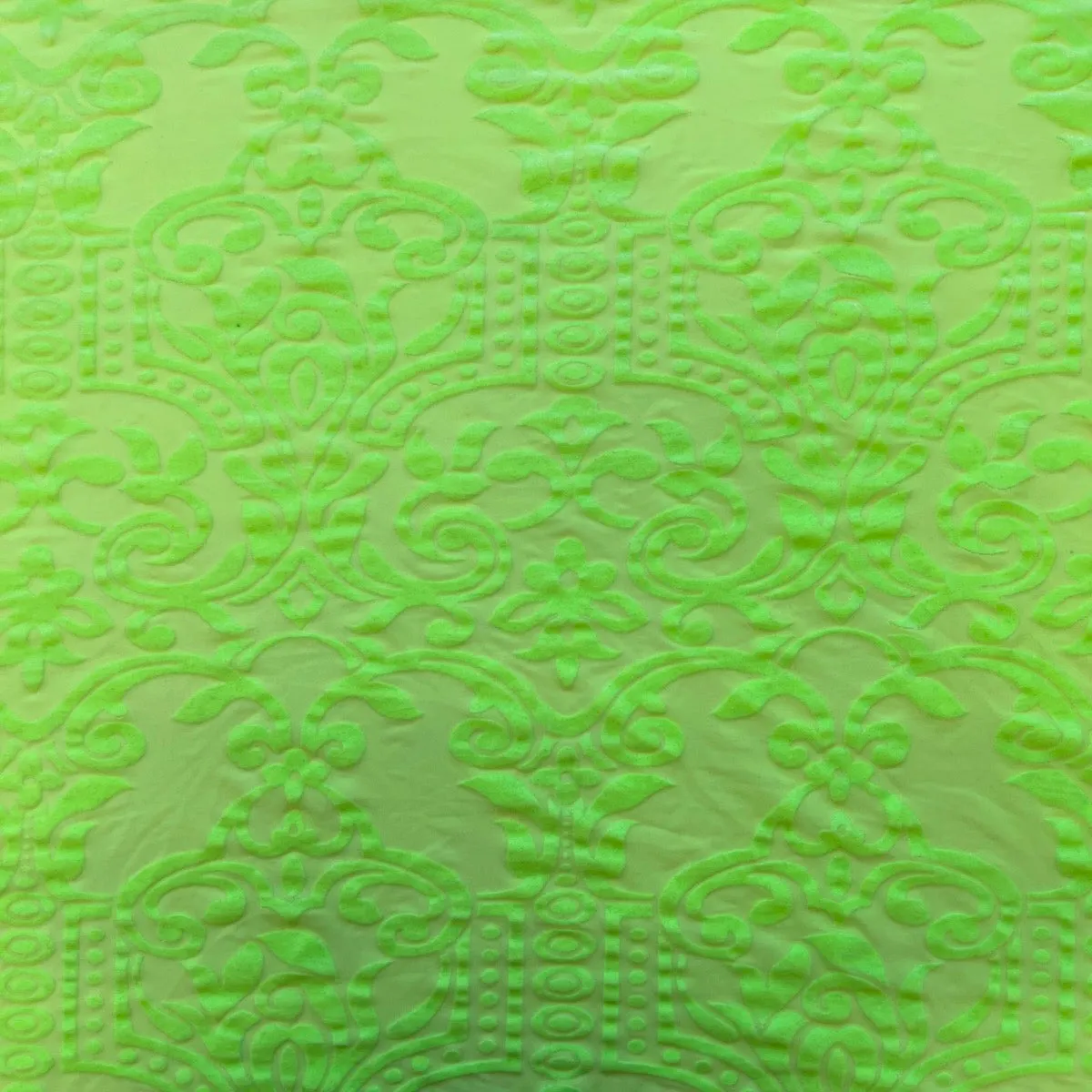 Neon Green Almafi Geometric Burnout Stretch Velvet Fabric