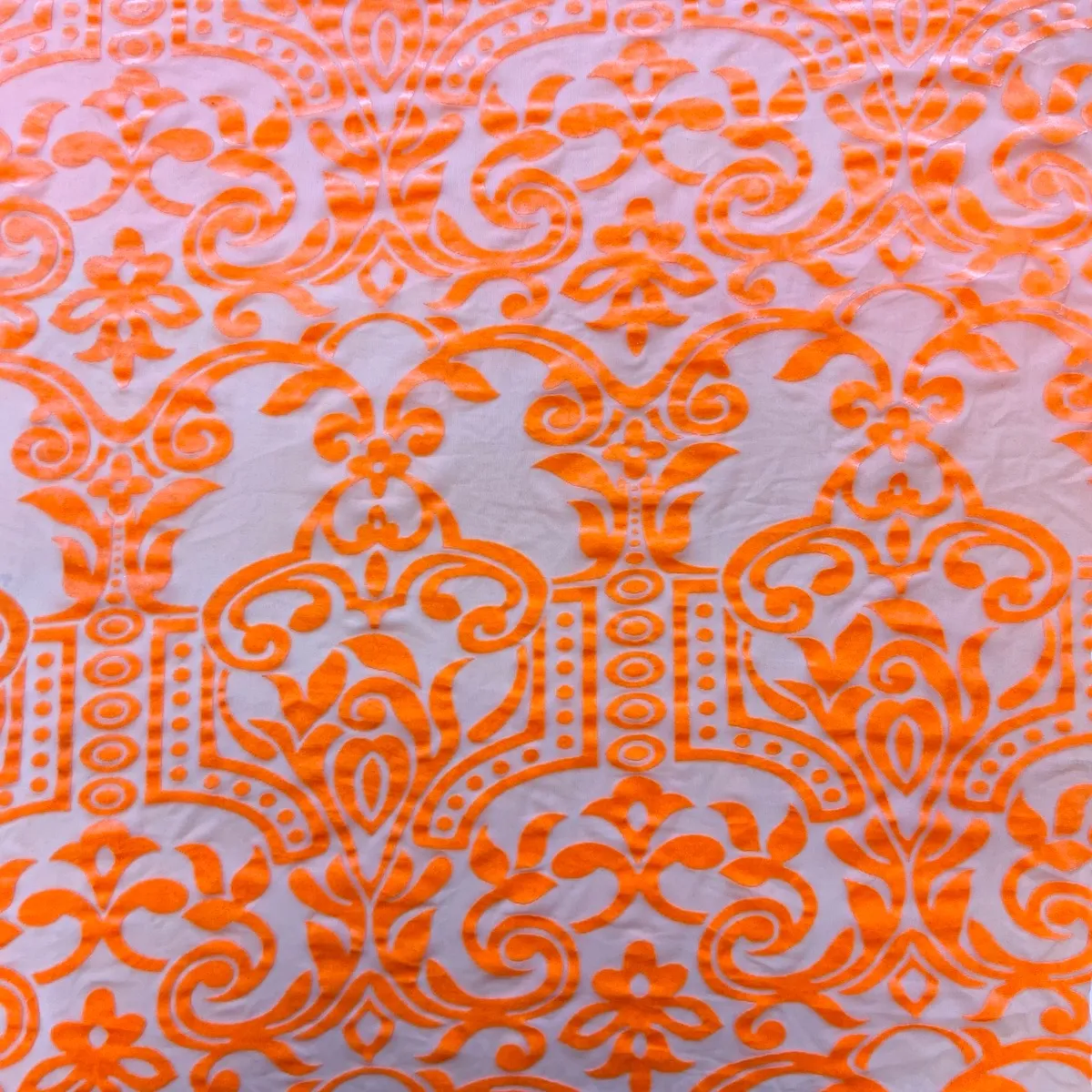 Neon Orange Almafi Geometric Burnout Stretch Velvet Fabric