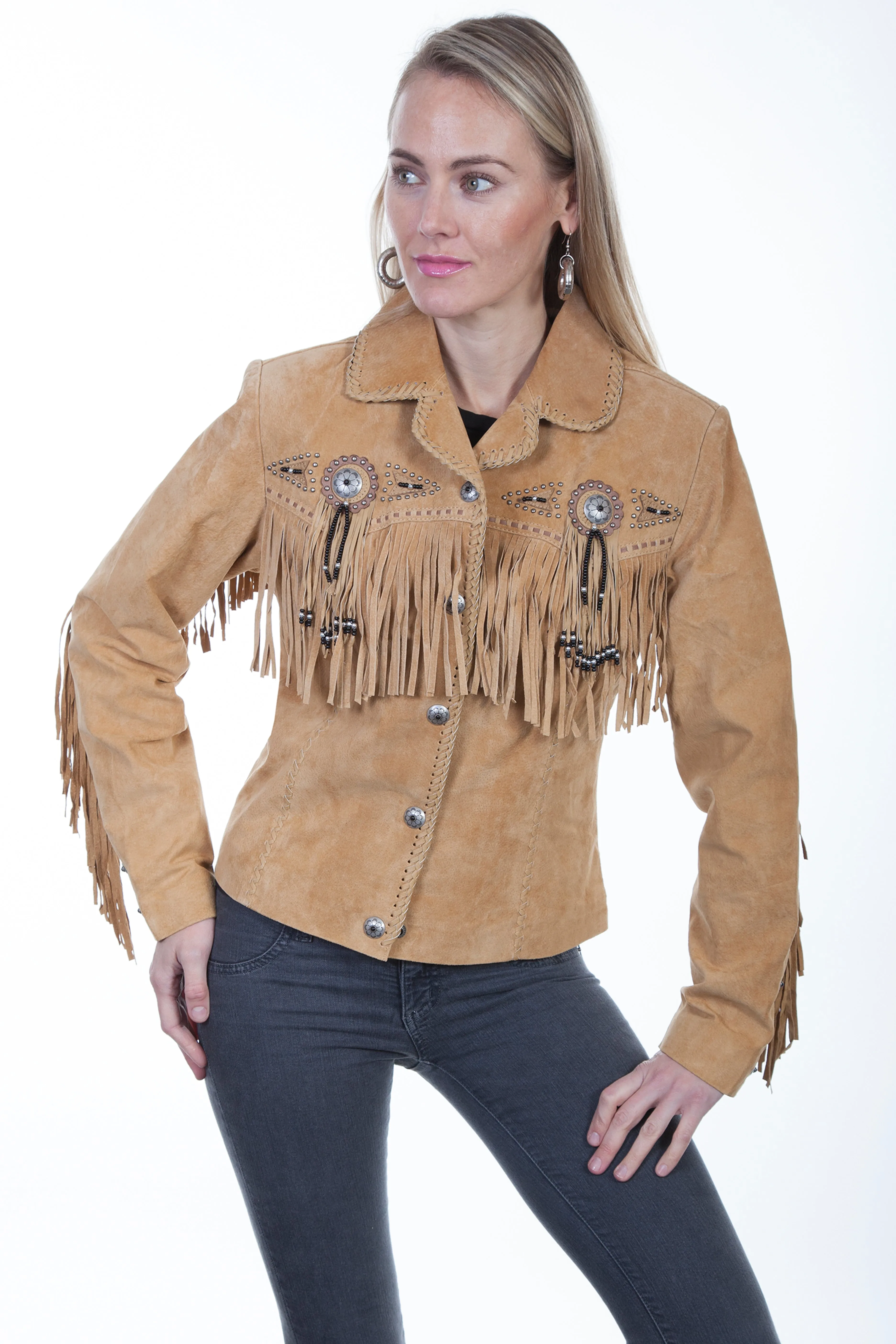 Old Rust Fringe & Beaded Suede Jacket at Bourbon Cowgirl