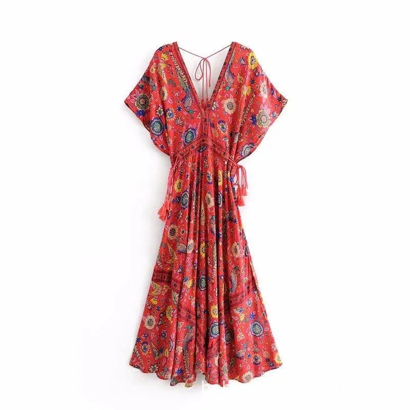 Peacock Print Bohemia Tassel Dresses