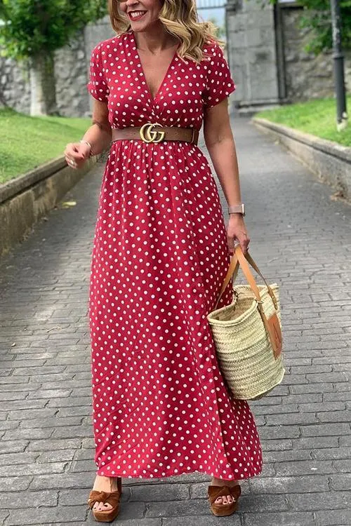 Polka Dot Wrap Maxi Dress